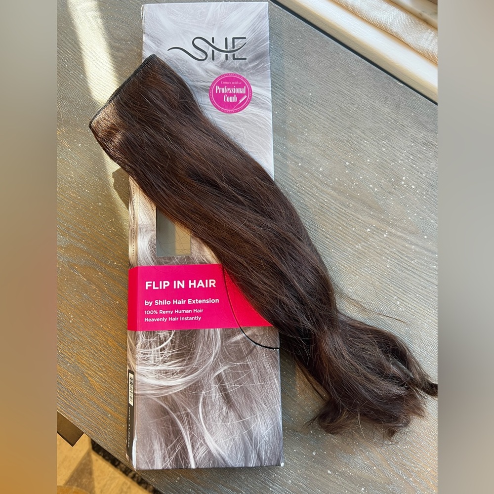 SHE - flip in hair halo extension. 100% Remy Human Hair medium brown #5 16”-18”